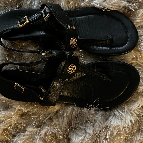 Tory Burch black sandals with wedge heel. - Picture 2 of 4